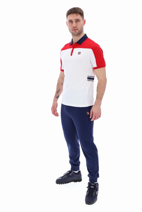 White Fila Mivvi Cut And Sew Panelled Men Polo Shirts | 1053FXHIR