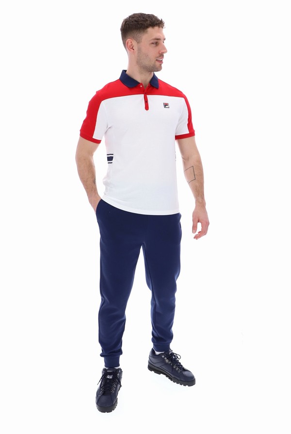 White Fila Mivvi Cut And Sew Panelled Men Polo Shirts | 1053FXHIR