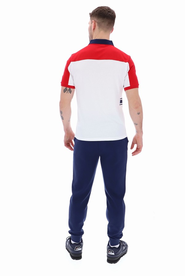 White Fila Mivvi Cut And Sew Panelled Men Polo Shirts | 1053FXHIR