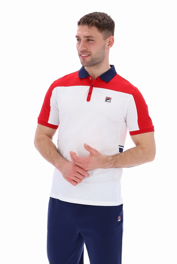 White Fila Mivvi Cut And Sew Panelled Men Polo Shirts | 1053FXHIR