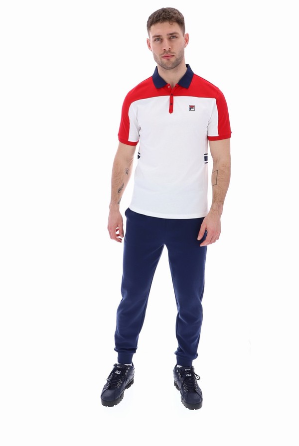 White Fila Mivvi Cut And Sew Panelled Men Polo Shirts | 1053FXHIR