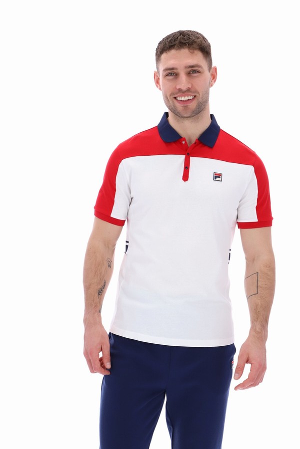 White Fila Mivvi Cut And Sew Panelled Men Polo Shirts | 1053FXHIR