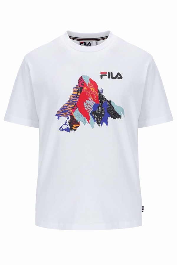 White Fila Mountain Peak Graphic Men T-shirts | 1697AMCSQ