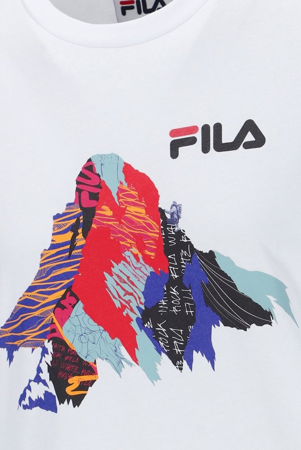 White Fila Mountain Peak Graphic Women T-shirts | 1560RITGZ