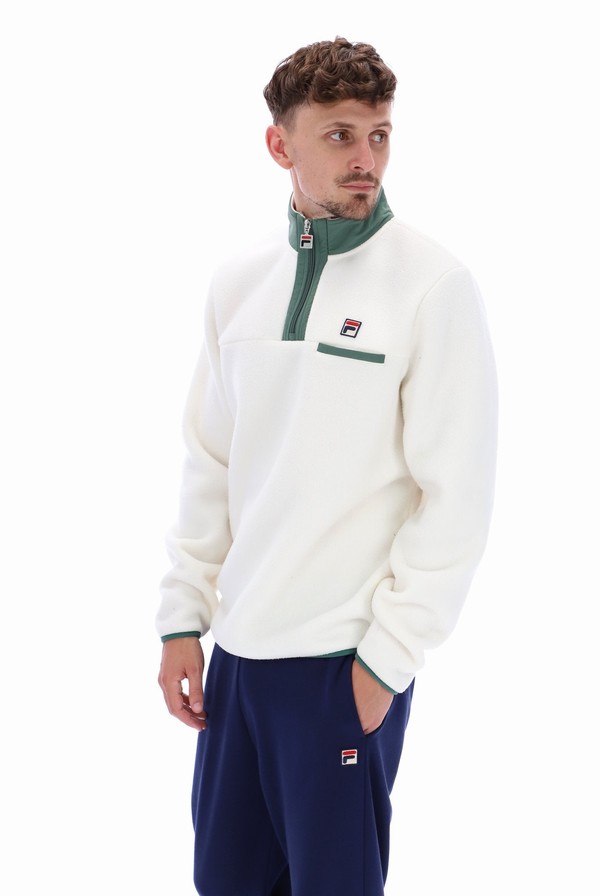 White Fila Oliver 1/2 Zip Up Polar Fleece Men Sweatshirts | 2357UFBEA