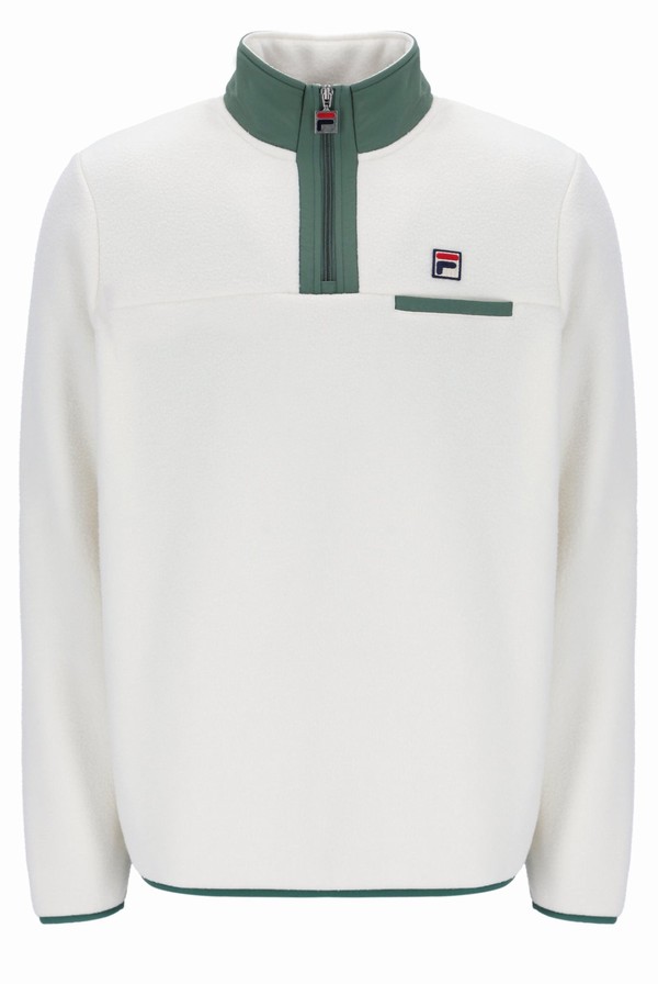 White Fila Oliver 1/2 Zip Up Polar Fleece Men Sweatshirts | 2357UFBEA