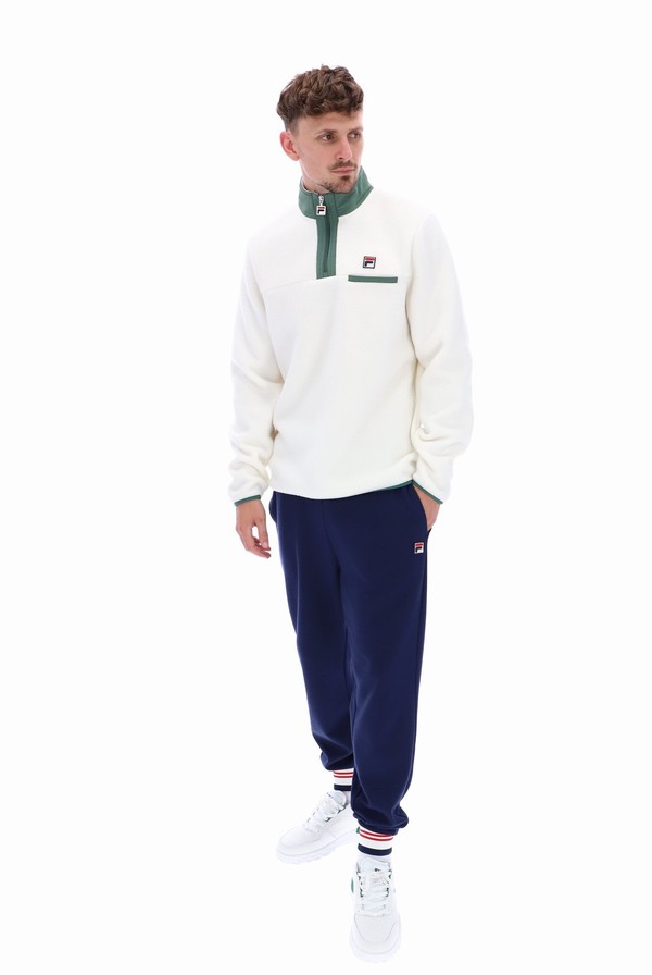 White Fila Oliver 1/2 Zip Up Polar Fleece Men Sweatshirts | 2357UFBEA