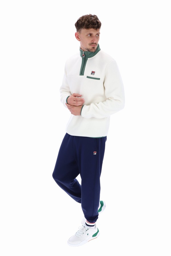 White Fila Oliver 1/2 Zip Up Polar Fleece Men Sweatshirts | 2357UFBEA