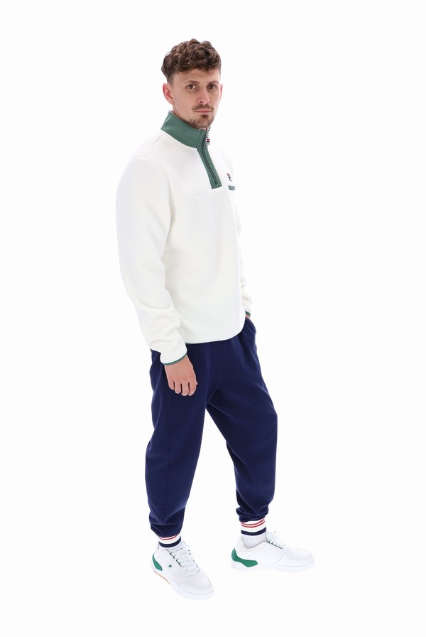 White Fila Oliver 1/2 Zip Up Polar Fleece Men Sweatshirts | 2357UFBEA