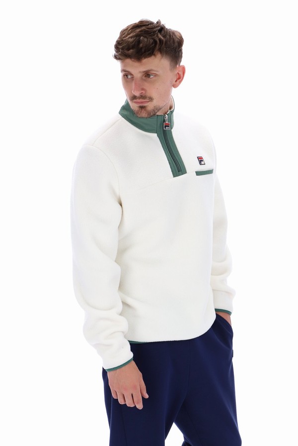 White Fila Oliver 1/2 Zip Up Polar Fleece Men Sweatshirts | 2357UFBEA