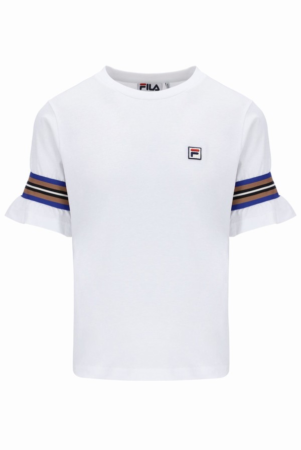 White Fila Puff Sleeved Women T-shirts | 0376ZPRAU