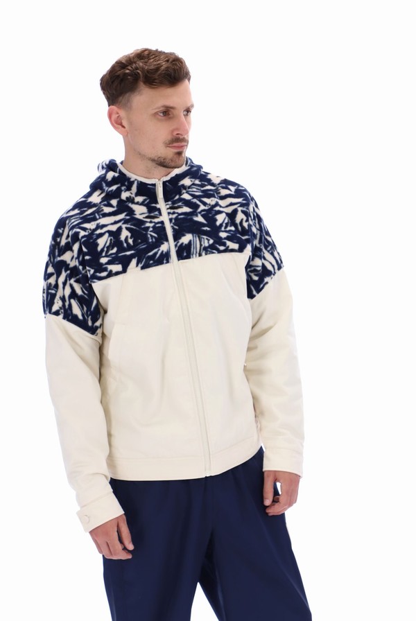 White Fila Qway Fabric Mix Fleece Men Jackets | 1297QNWJG