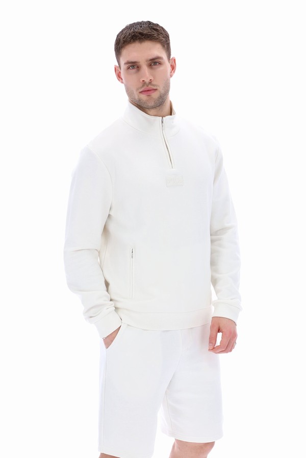 White Fila Raffy 1/4 Zip Men Sweatshirts | 2814IDMVA