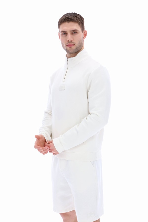 White Fila Raffy 1/4 Zip Men Sweatshirts | 2814IDMVA