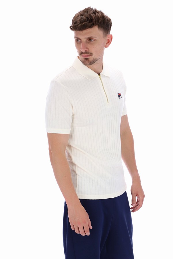 White Fila Rufus Textured Stripe Men Polo Shirts | 8106OGWMR