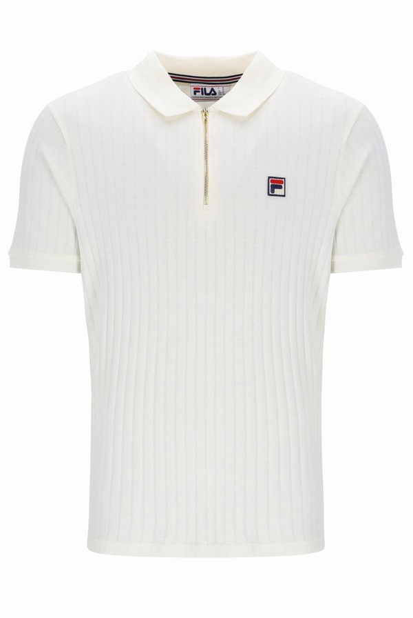 White Fila Rufus Textured Stripe Men Polo Shirts | 8106OGWMR