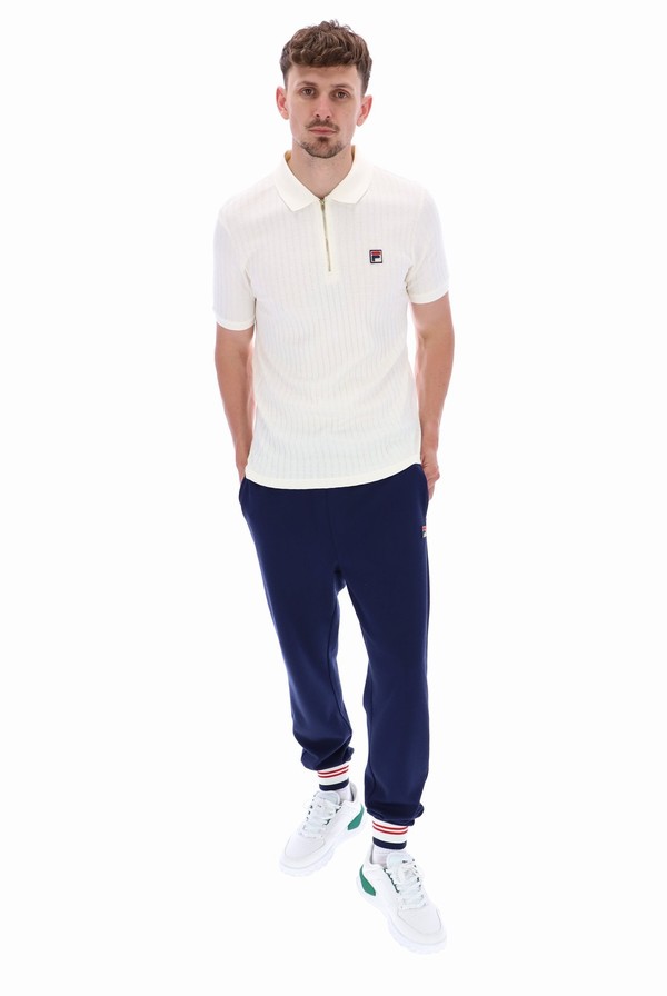 White Fila Rufus Textured Stripe Men Polo Shirts | 8106OGWMR