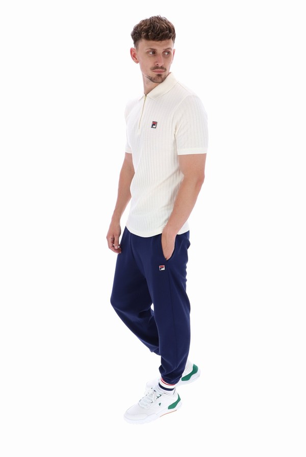 White Fila Rufus Textured Stripe Men Polo Shirts | 8106OGWMR