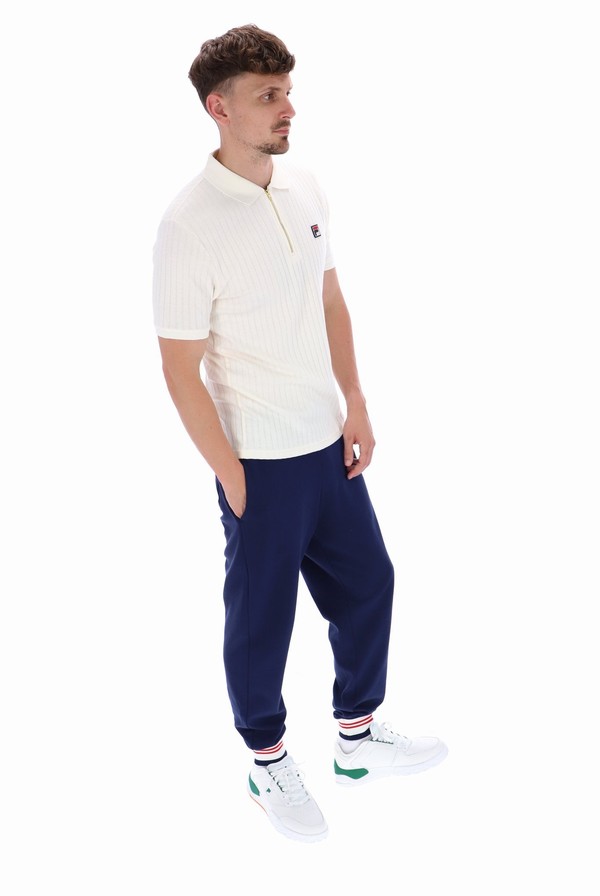 White Fila Rufus Textured Stripe Men Polo Shirts | 8106OGWMR