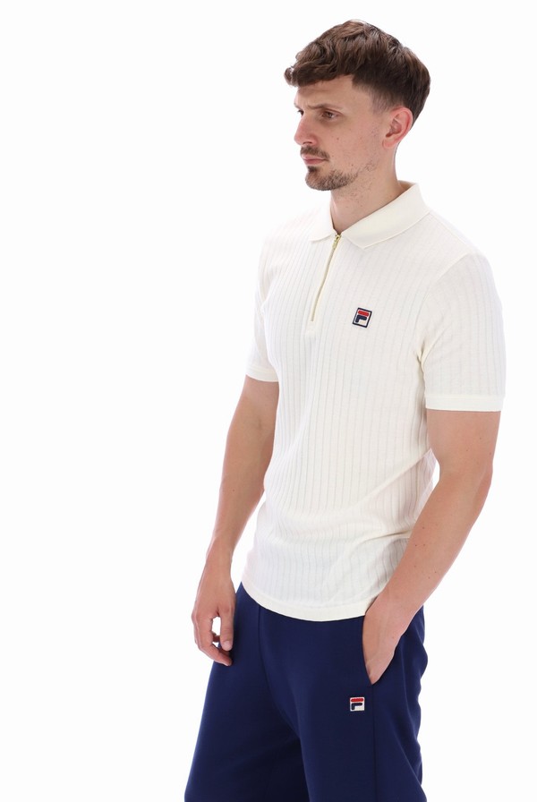 White Fila Rufus Textured Stripe Men Polo Shirts | 8106OGWMR