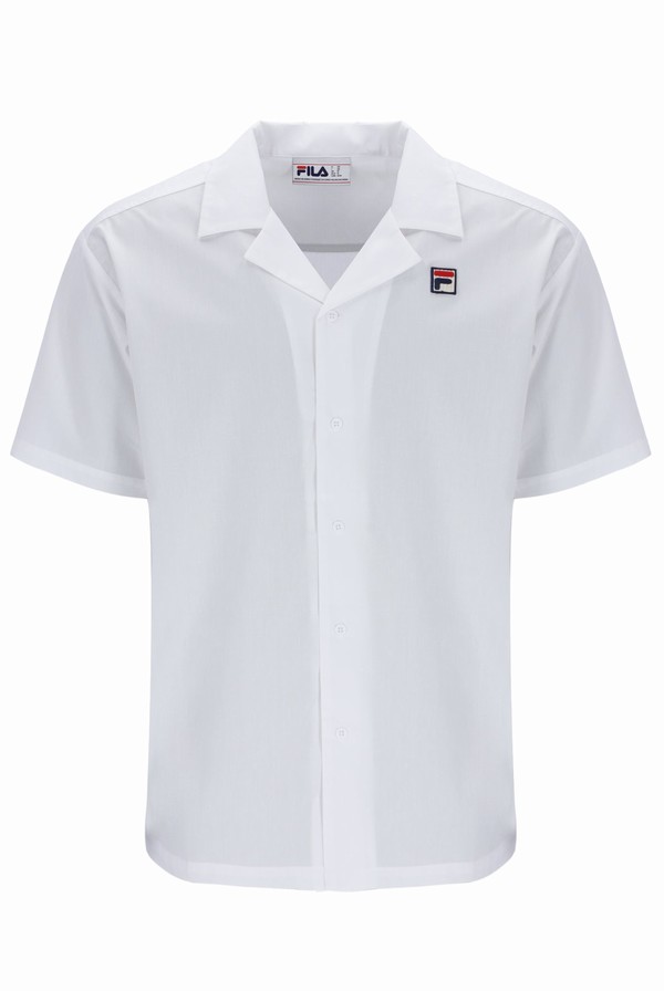 White Fila Soren Button Up Men T-shirts | 9276FVBCQ