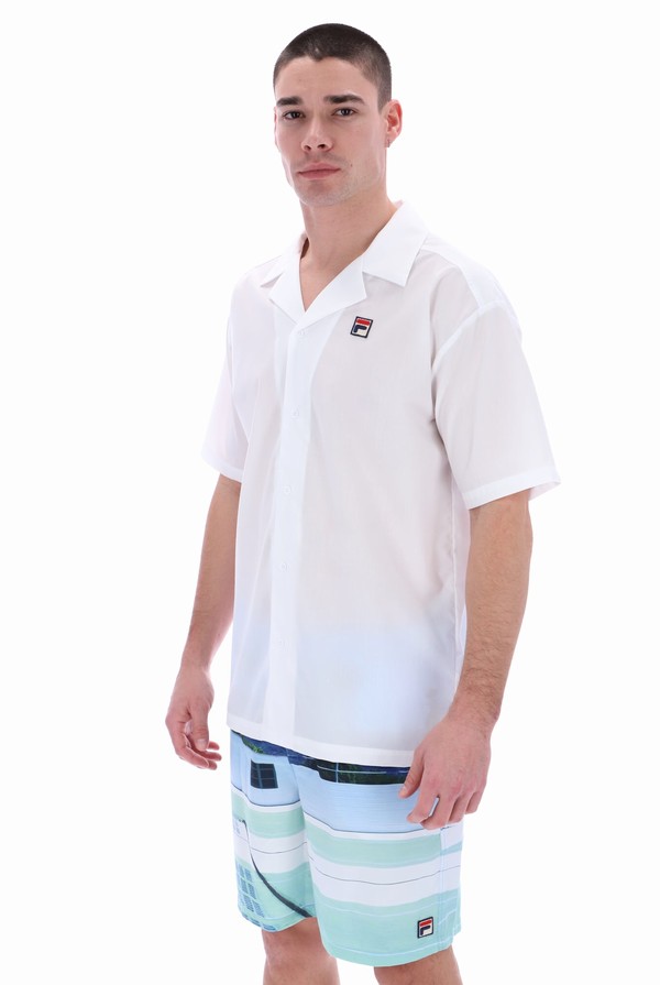 White Fila Soren Button Up Men T-shirts | 9276FVBCQ