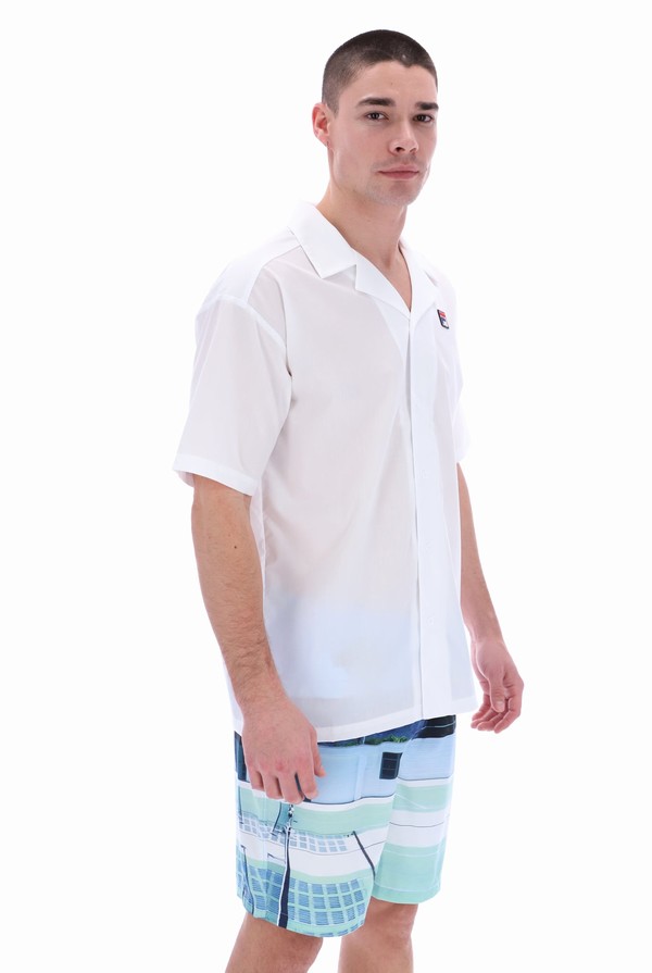 White Fila Soren Button Up Men T-shirts | 9276FVBCQ