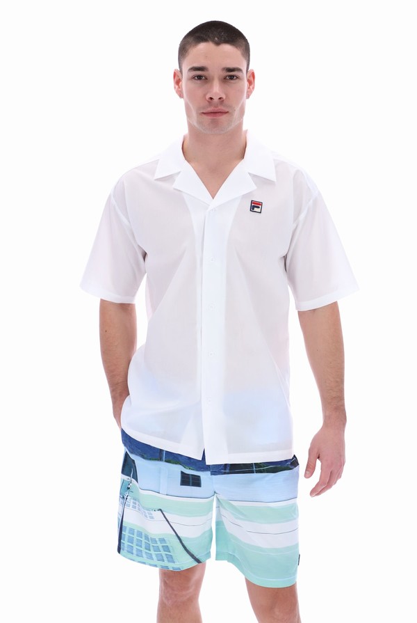 White Fila Soren Button Up Men T-shirts | 9276FVBCQ