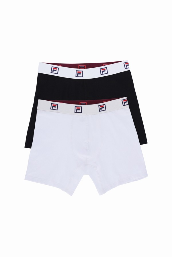 White / Black Fila 2 Pack Mid-Rise Trunk Men Underwear | 9632UYKRV