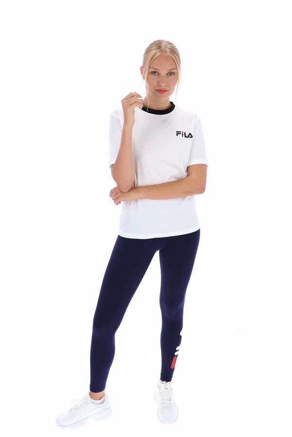 White / Black Fila Pria Women T-shirts | 0561AJXDV