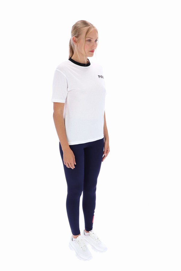 White / Black Fila Pria Women T-shirts | 0561AJXDV