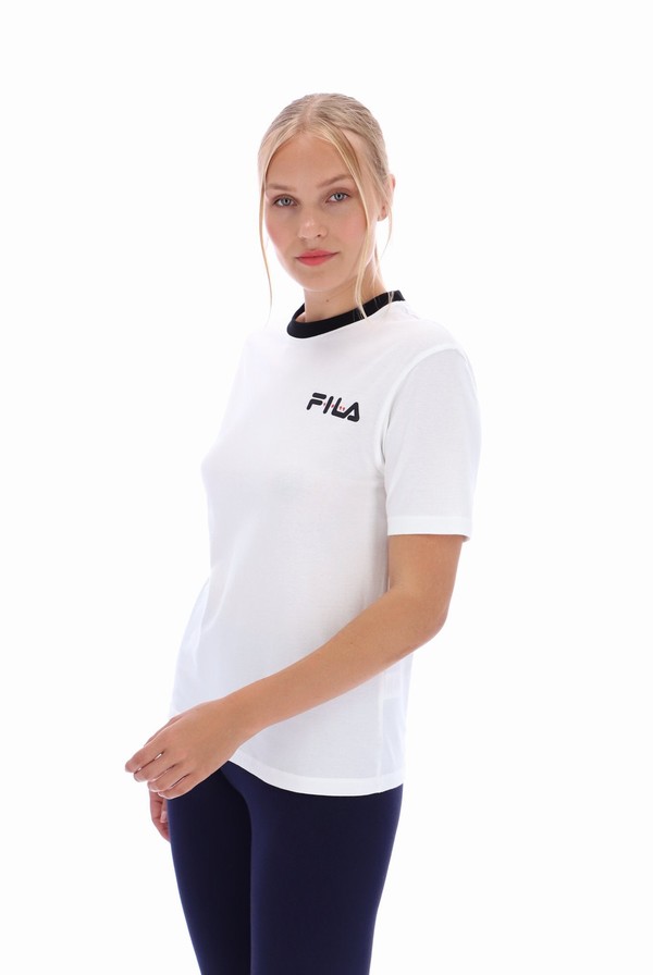 White / Black Fila Pria Women T-shirts | 0561AJXDV