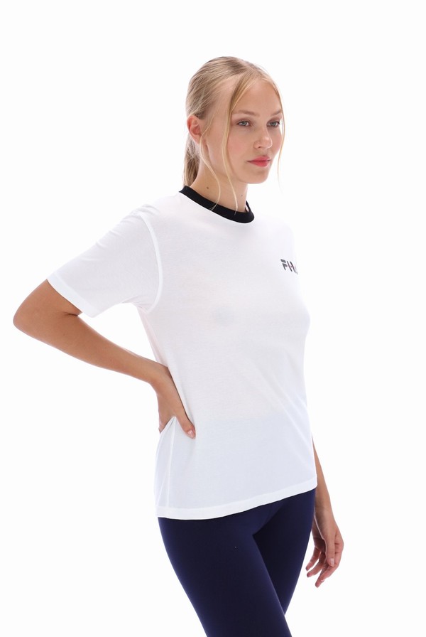 White / Black Fila Pria Women T-shirts | 0561AJXDV