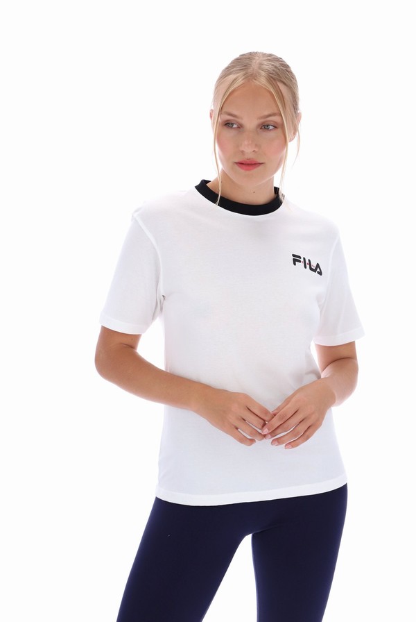 White / Black Fila Pria Women T-shirts | 0561AJXDV