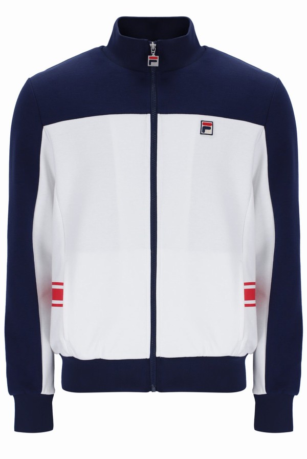 White / Blue Fila Gavin Colour Block Men Track Top | 5481LMKWX