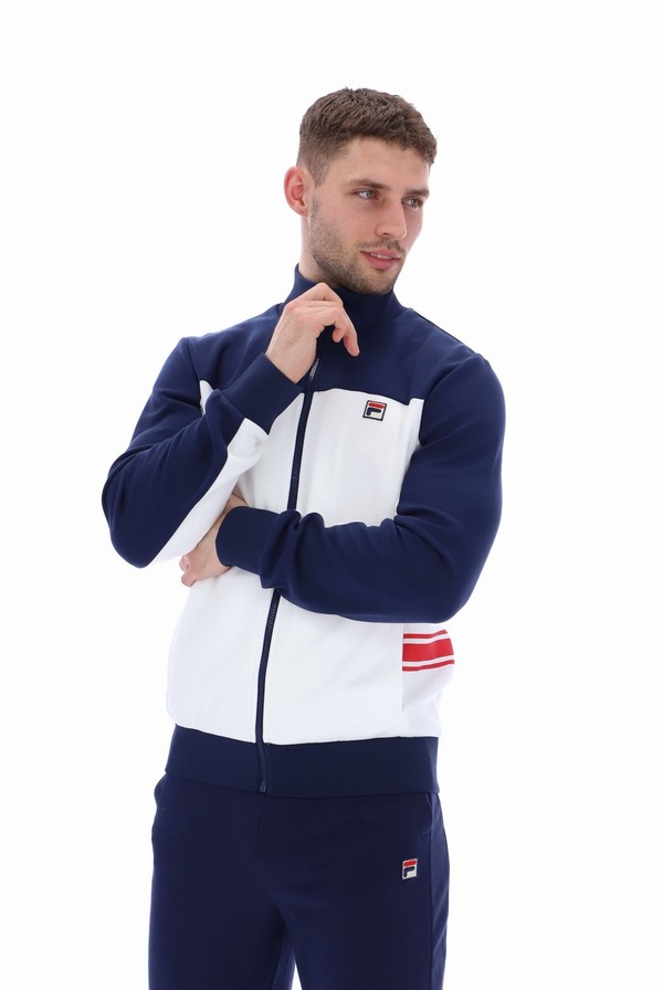 White / Blue Fila Gavin Colour Block Men Track Top | 5481LMKWX