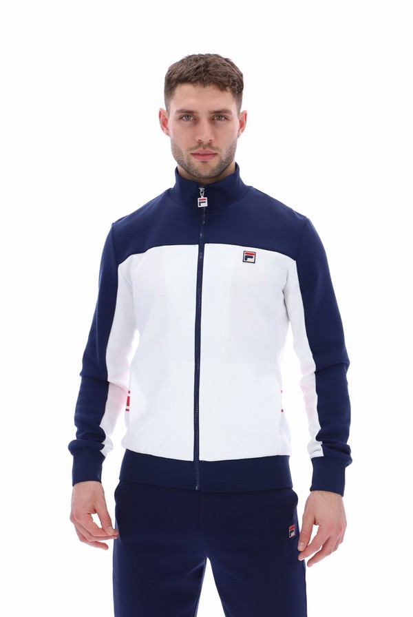 White / Blue Fila Gavin Colour Block Men Track Top | 5481LMKWX