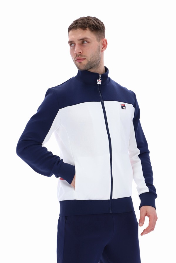 White / Blue Fila Gavin Colour Block Men Track Top | 5481LMKWX