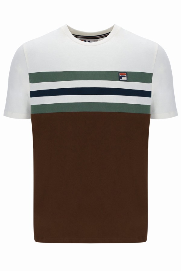 White / Brown Fila Justin Colour Blocked Men T-shirts | 9458JQYMP