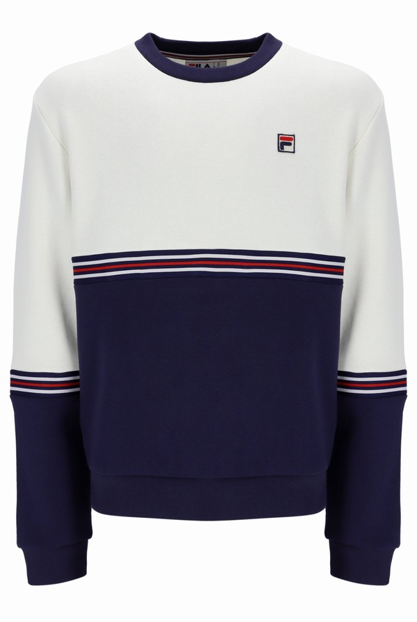 White / Navy Fila Attwood Colour Block Men Sweatshirts | 8265EHADC