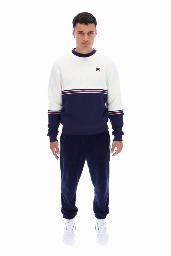 White / Navy Fila Attwood Colour Block Men Sweatshirts | 8265EHADC