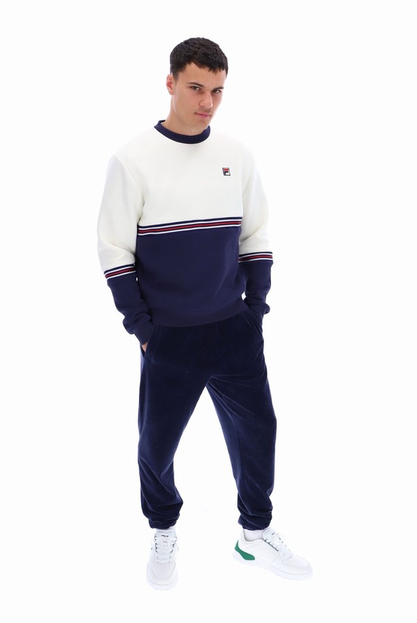 White / Navy Fila Attwood Colour Block Men Sweatshirts | 8265EHADC