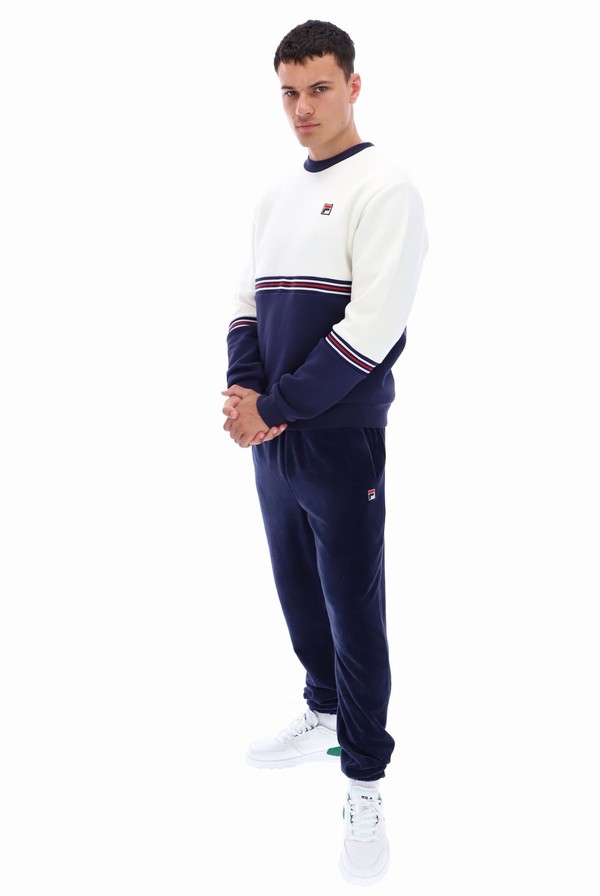 White / Navy Fila Attwood Colour Block Men Sweatshirts | 8265EHADC