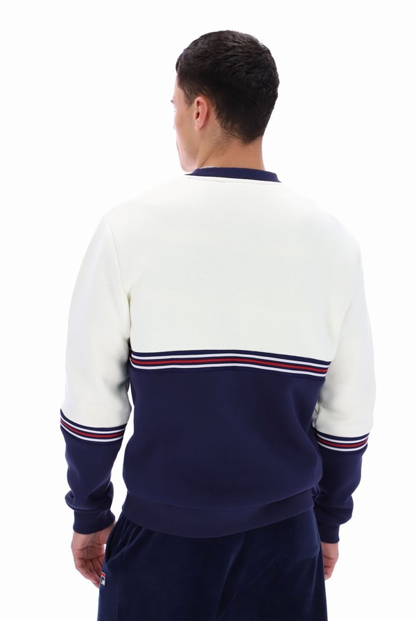 White / Navy Fila Attwood Colour Block Men Sweatshirts | 8265EHADC