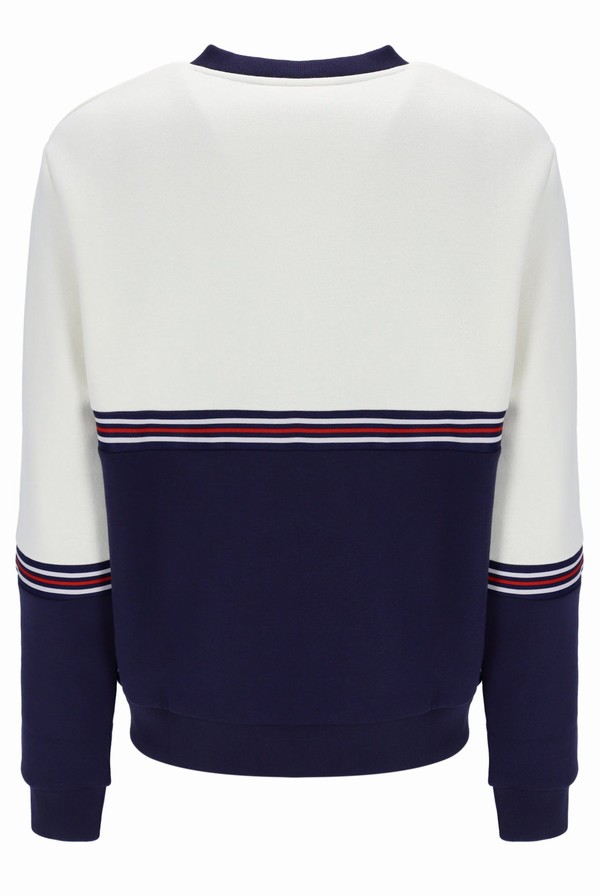 White / Navy Fila Attwood Colour Block Men Sweatshirts | 8265EHADC