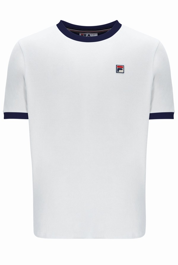 White / Navy Fila Marconi Essential Ringer Men T-shirts | 8590PIBCQ