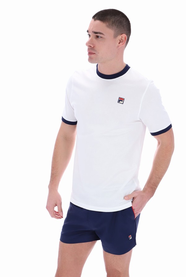 White / Navy Fila Marconi Essential Ringer Men T-shirts | 8590PIBCQ