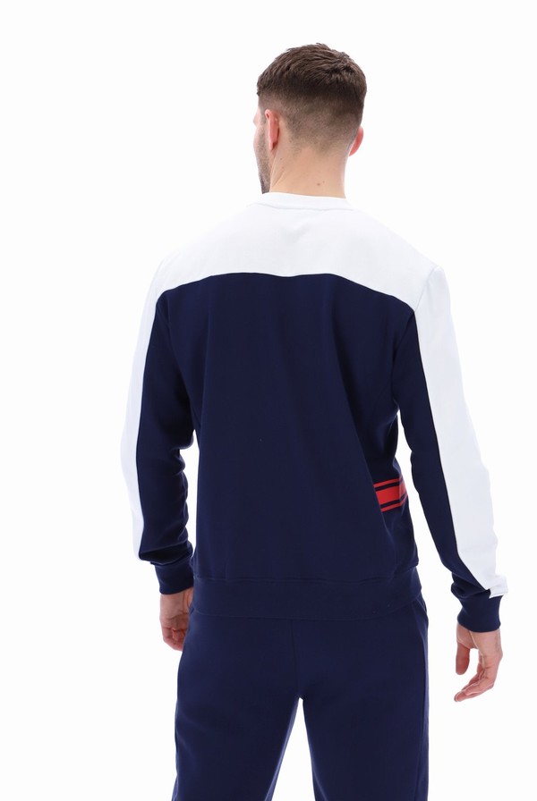 White / Navy Fila Matt Colour Block Men Sweatshirts | 9284KMAOY