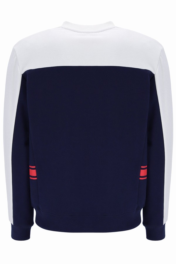 White / Navy Fila Matt Colour Block Men Sweatshirts | 9284KMAOY