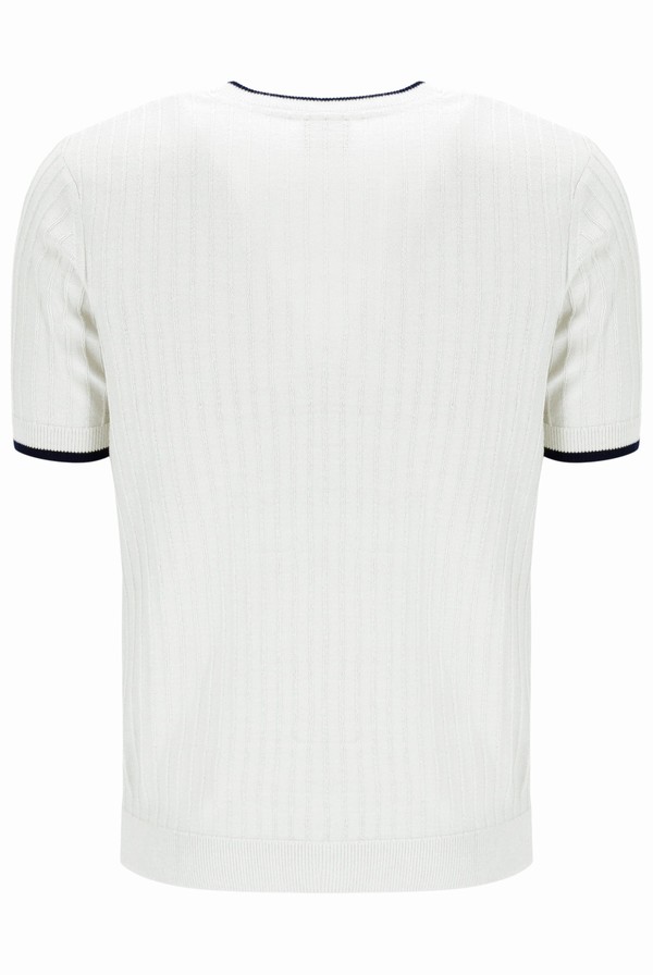 White / Navy Fila Musso BB1 Knitted Textured Men T-shirts | 3597JICLE